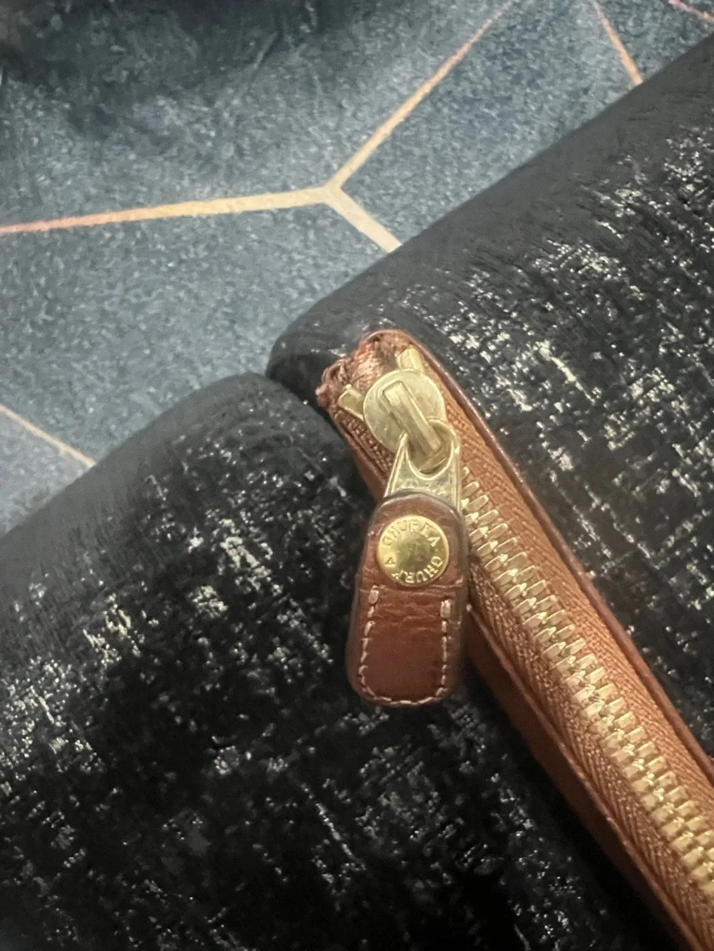 Ghurka Chestnut Pebbled Leather Pouch with Gold Zipper - Picture 8 of 9